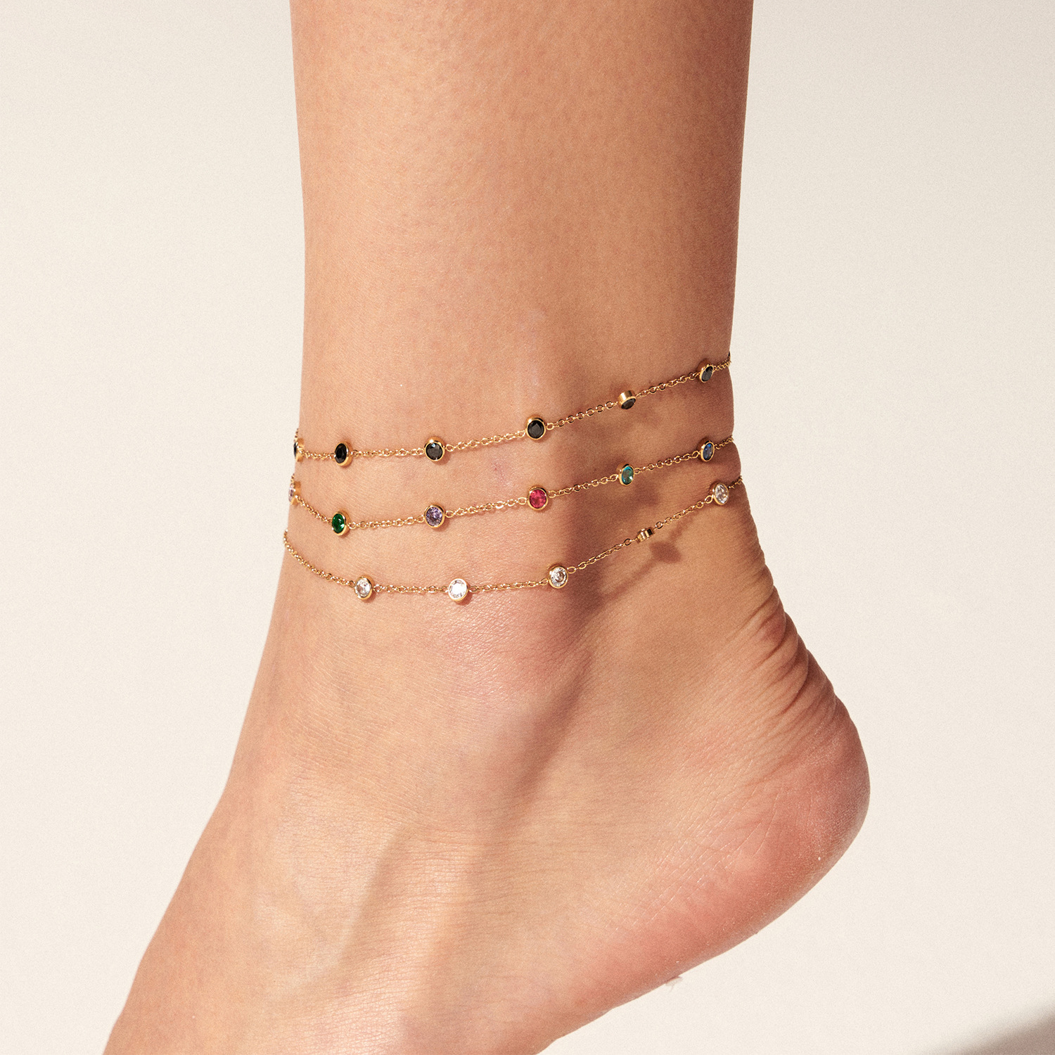 New color contrasting round diamond anklets, stainless steel cross-border jewelry, retro and versati