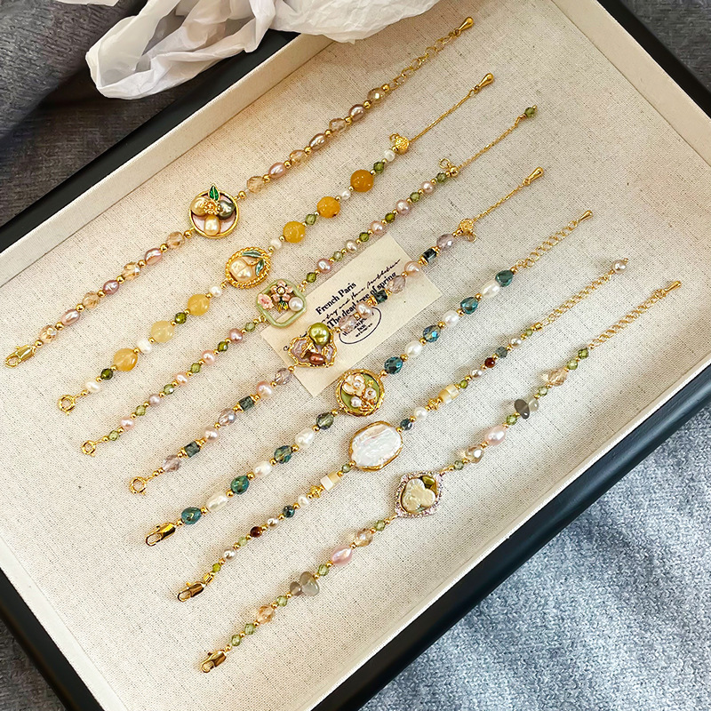 Oil-dripping flower pearl bracelet, non-fading women's dopamine bracelet, light luxury and high-end 